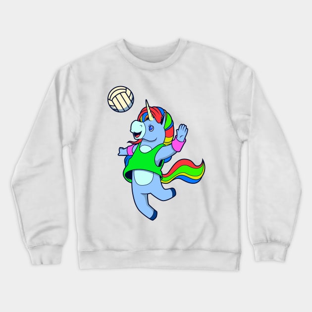 Comic unicorn playing volleyball Crewneck Sweatshirt by Modern Medieval Design